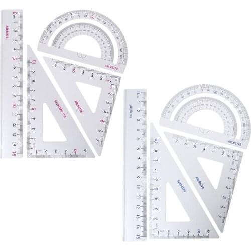 4Pcs Drawing School Supplies Set Square Triangle Ruler Aluminum Alloy Protractor G88D