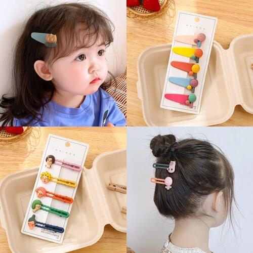 5 Pcs/Set Children Cute Cartoon Flower Fruit Ornament Hair Clips Baby Girls Lovely Acrylic Hollow Hairpins Kids Hair Accessories