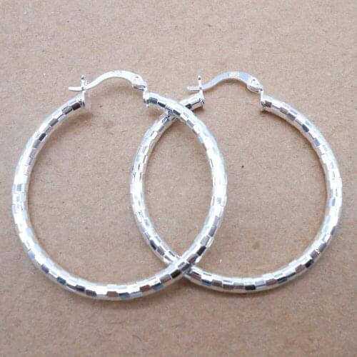 925 Shipping Classic Fashion Simple Small Circle Smooth Square Surface Earrings Beautiful Women Silver Jewelry Wholesale 40MM