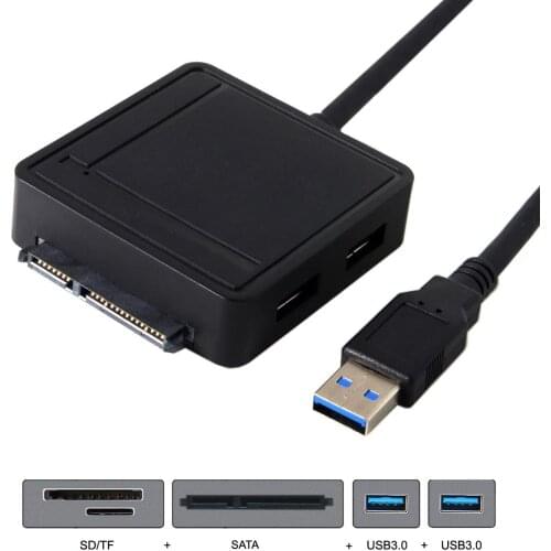 USB 3.0 to SATA adapter with 2 PORTS HUB & SD TF card reader for laptops & computers