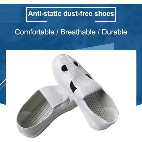 Anti-Static Shoes Dust-Free Men Women Unisex PU Thick Soft Safety Shoes Four-Hole PVC Anti-Static White Blue Canvas Work Shoes
