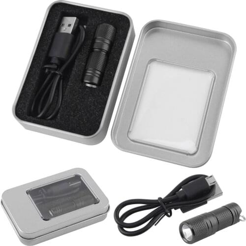 BORUiT Aluminium Alloy 300LM XPE LED Mini Flashlight USB Rechargeable Portable Waterproof Light Keychain Torch with Box