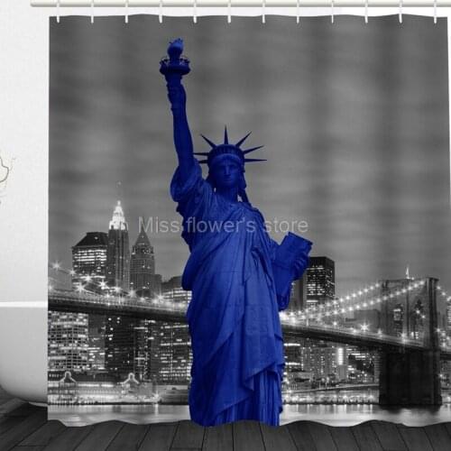 Brooklyn Bridge & Statue of Liberty Design Custom Shower Curtains Bathroom Waterproof Mildew Polyester Fabric + 12 Hooks
