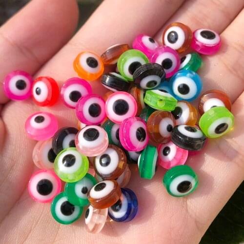 100PCS 6/8/10mm Blue White Oval Shape Beads Evil Eye Resin Spacer Beads for Jewelry Making DIY Bracelet Beads