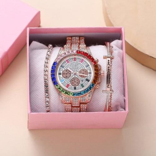 XSVO Mens Watch Fashion Non-Three Eyes Full Diamond Steel Band Mens Quartz Watch + Bracelet Casual Sports Male Wristwatches