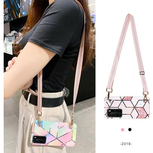 Marble Color grid Bow lanyard Soft silicone phone case for Samsung Galaxy S8 S9 S10 10 20 Plus Note ultra A50 A40 A51 A71 cover