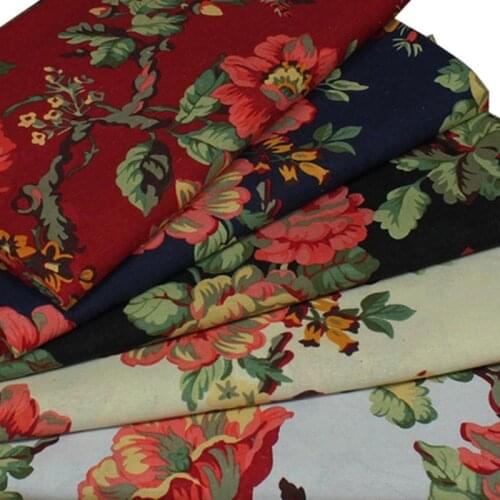 Cotton and linen elegant ethnic new big flowers textile for DIY handwork tablecloth cushions blouse dress fabrics tissue