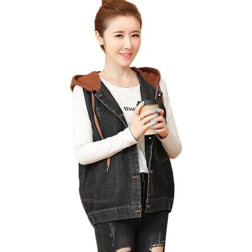 Large Size Denim Vest Jacket New Spring Autumn Clothes Casual Hooded Short Jackets Coats Loose Vintage Jeans Vest Overcoat J149