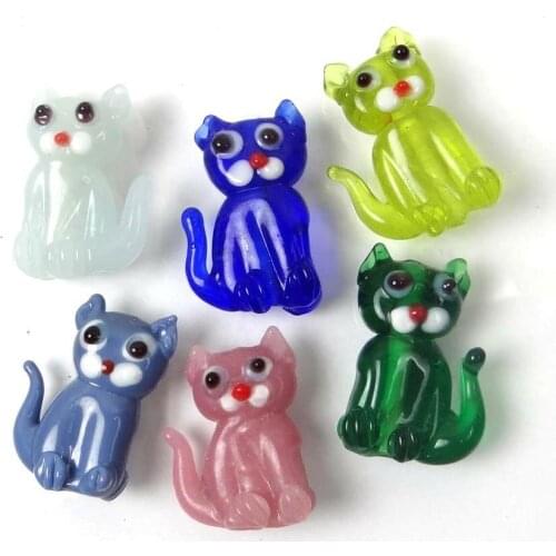 Lampwork Handmade Glass Colorful Standing Cat Beads 6pcs/lot
