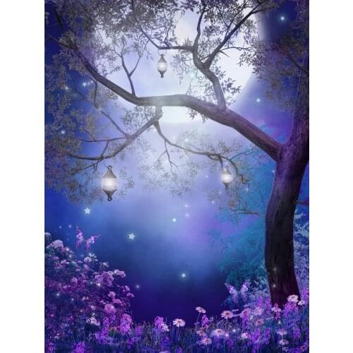 LIFE MAGIC BOX Seamless Wrinkle-free Washable Polyester Night Photography Night Sky Backdrop Tree Flower Background