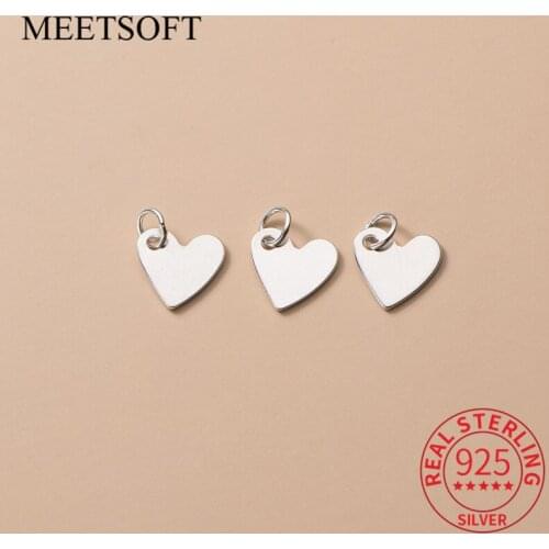 MEETSOFT Trendy 925 Sterling Silver 2pcs/lot Heart Minimlist Charms Special of DIY Handmade Fine Jewelry Necklace Accessory