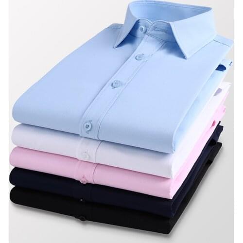 8XL Men Solid Color Business Shirt Fashion Casual Slim White Long Sleeve Shirt Male Brand Clothes Blouse Plus Size