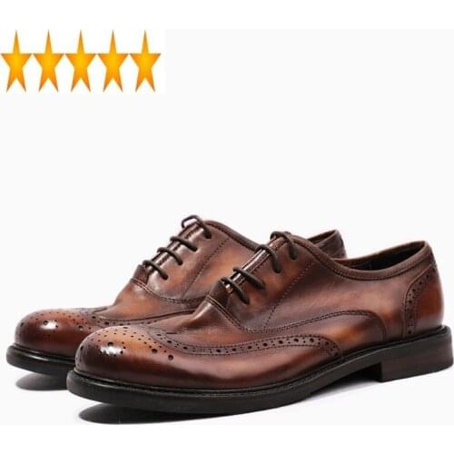Oxfords Vintage Carved Handmade Mens Luxury Brand Retro 100% Real Leather Round Toe Male Casual Brogue Shoes Formal Footwear