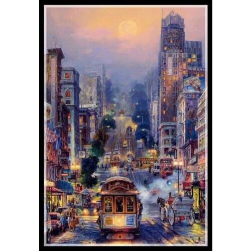 Golden panno,Needlework,DIY DMC Cross stitch,Sets For Embroidery kit 14ct unprinted cotton thread busy city Cross-Stitching