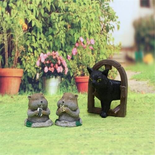 Cat and Gopher Ornament Set Lovely Resin Animals Figurines for Home Garden Courtyard Decoration ALI88