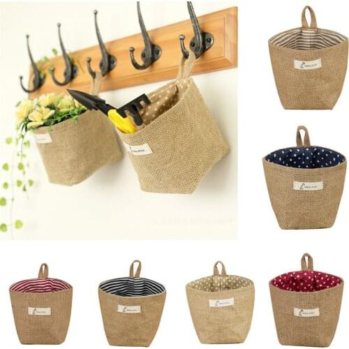 Desktop Storage Basket Lined Cotton Home Decor Hanging Storage Box Flower Pot With Handle Small Sack Sundries Organizer Bag