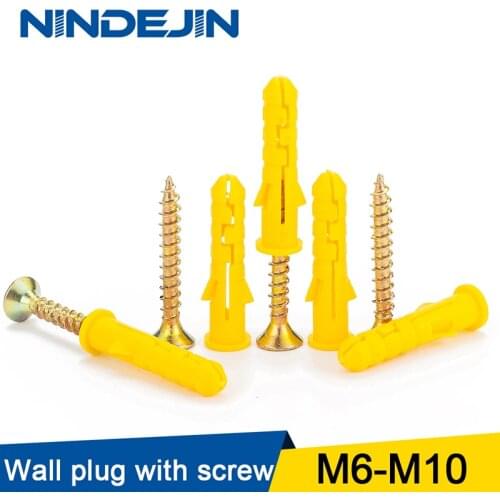 NINDEJIN 10pcs Small Yellow Fish Standard Fasteners Nylon Self-tapping Plastic Screw Tube Iron Expansion Screw Bolt M6 / M8 / 10