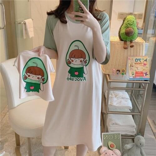 Nightgowns Women Sleepshirts Short Sleeve Summer 2XL Cartoon Printed Loose Kawaii Korean Style Homewear Female Sleepwear Casual