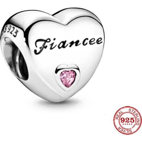 New Original European Silver Color Heart Fiancee Diy Bead Fit European Pandora Charms Bracelet Bangles Jewelry P272