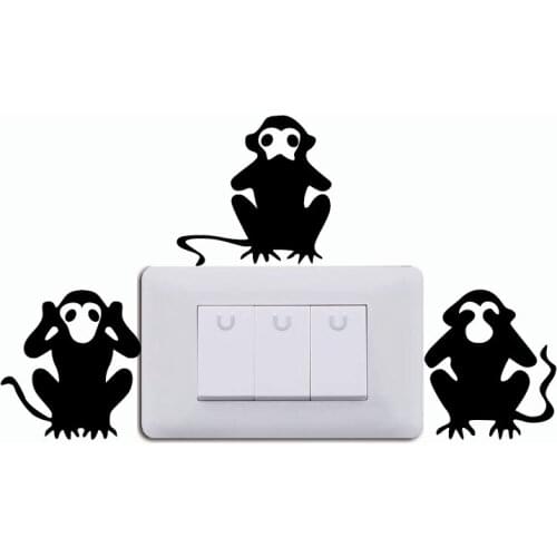 Monkey-2 3 Monkeys Switch Stickers - Three Wise Monkeys Wall Stickers for Kids Room Bedroom Home Wallpaper