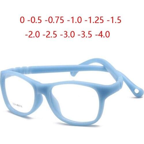Safety Silicone Square Kids Glasses Children Boy Girls Computer Prescription Eyeglasses 3-12 years -0.5 -0.75 -1.0 To -4.0