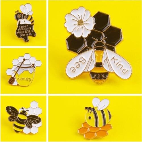 Bee Enamel Pin Custom homophonic Be Kind Save Bee Brooches Bag Clothes Lapel Pin Cartoon Badges Honey Bee Jewelry Gift For Woman