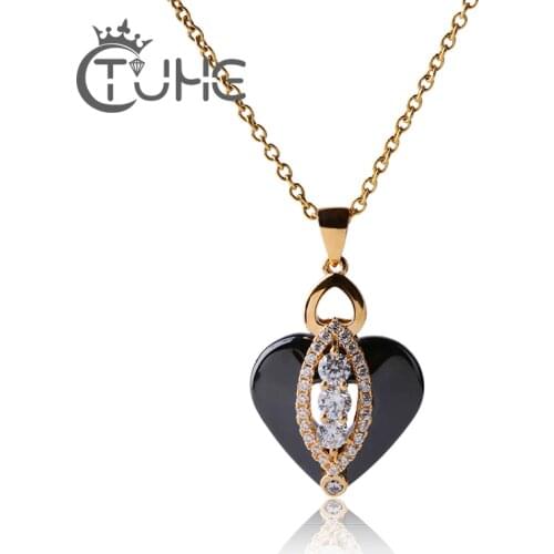 Rose Gold Crystal Heart Pendant Luxury Crystal Jewelry Love Heart Ceramic Necklaces Valentines Day Mother Gift Wedding Jewelry