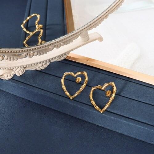 Vintage Bamboo Love Heart Earring for Women French Romantic Fashion Statement Teen Girl Trendy Jewelry Accessories Kolczyki