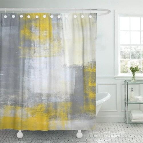 Gray Blocks Grey and Yellow Abstract Painting Contemporary Gallery Shower Curtain Waterproof Polyester Fabric 72 x 78 Inches