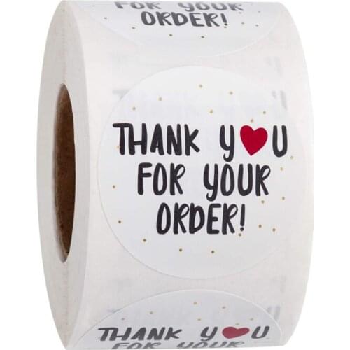 Round thank you for your order sticker Heart Thanks for Shopping Small Shop Local Handmade roll sticker white labels