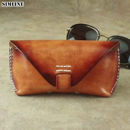 Vintage Handmade Eyeglasses Box Hard Genuine Leather Luxury Spectacle Glasses Bag Case Eyewear Sunglasses Holder Cover Men Women