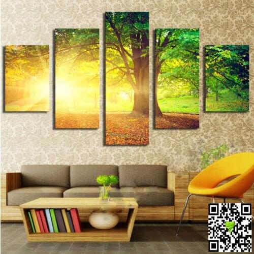 Top Quality green tree and sun nice landscape Modern Home Wall Decor Canvas picture Art HD Print Painting Canvas art Unframed