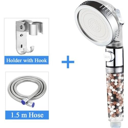 ZhangJi 3-Function SPA Shower Head Stop Switch Bathroom Water Saving Spray Nozzle ABS Anion Filter High Pressure Showerhead