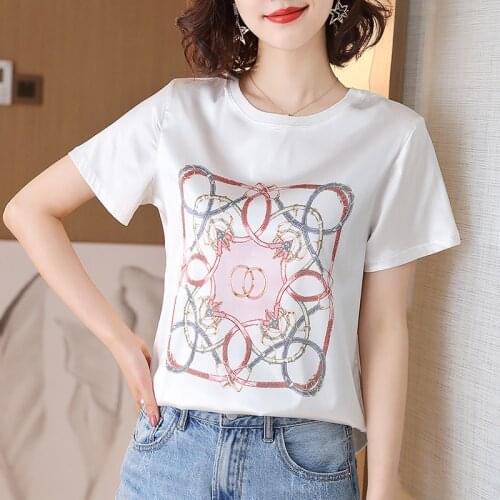 Printing silkworm Work Style OL white Blouses Summer Women natural silk shirts Blusas Femininas top Fashion Office lady blouse