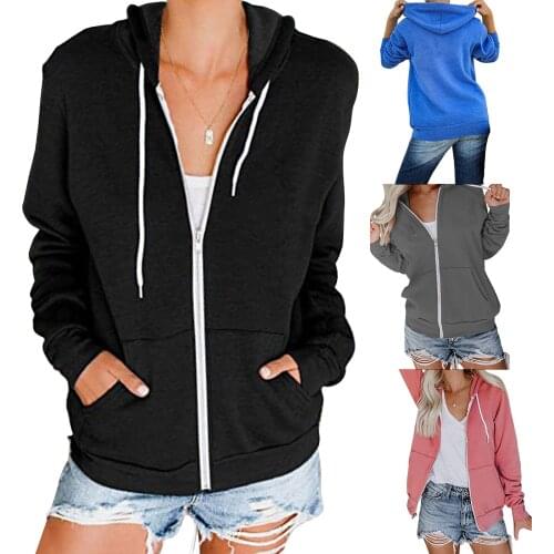 Hirgin Women Spring/Autumn Casual Long Sleeve Hooded Coat Fashion Zipper Pocket Solid Color Top for Shopping Daily Stylish Wear