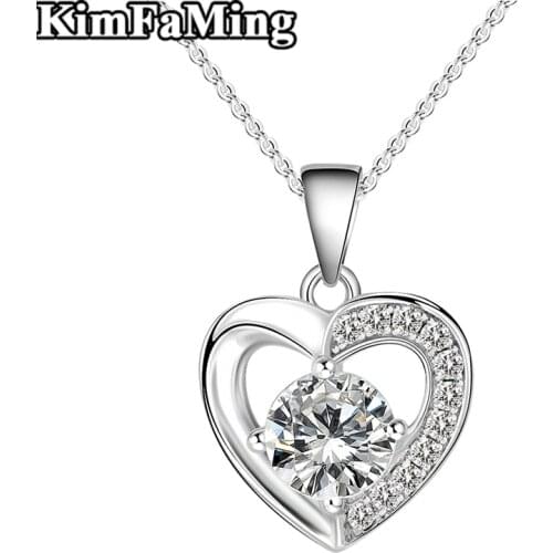 Good Quality Simple Elegant Women Jewerly Heart Pendant Necklace in 925 Sterling Silver Jewellery Clear Zircon P114
