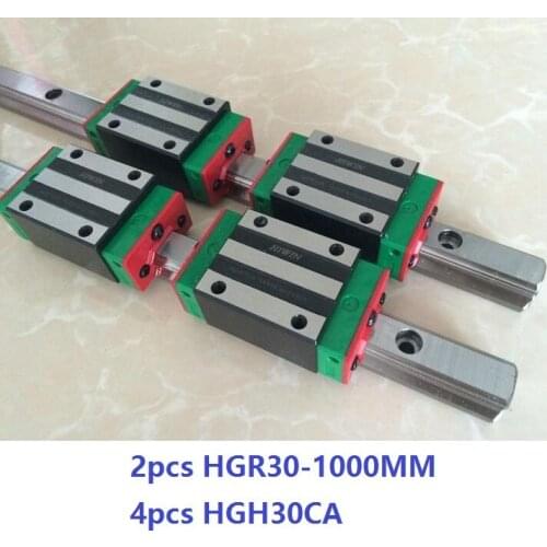 2pcs 100% original Hiwin linear guide rail HGR30 1000mm + 4pcs HGH30CA Or HGW30CA Linear Block Carriage For CNC Router HGW30CC