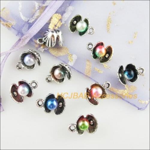 20Pcs Tibetan Silver Tone Shell Mixed Acrylic Conch Charms Pendants 10.5x14mm