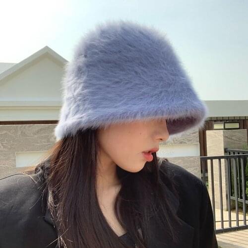2020 Hat winter womens fashion Solid color rabbit fur hat bucket cap fishermans hat retro knitted wool basin Bucket Hat