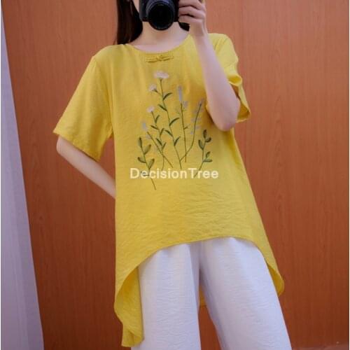 2021 chinese traditional chiffon blouses for women cheongsam top shirt female cotton and linen flower print blouses