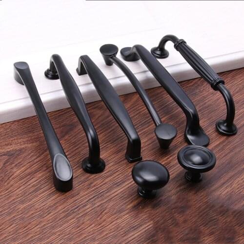 Aluminum alloy Black Cabinet Handles American style Kitchen Cupboard Door Pulls Drawer Knobs Fashion Furniture Handle Hardware