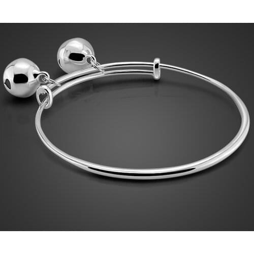 Charm 100%925 Sterling Silver Bracelets Adjustable Size Simple cute Bell Bangle For Girl Fashion Woman Jewelry Birthday Gift