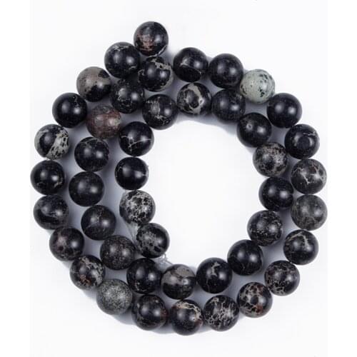 Natural Stone Beads Black Emperor Surface Crack Round Loose Beads for Making DIY Bracelet Earrings Accessories 4/6/8/10/12mm