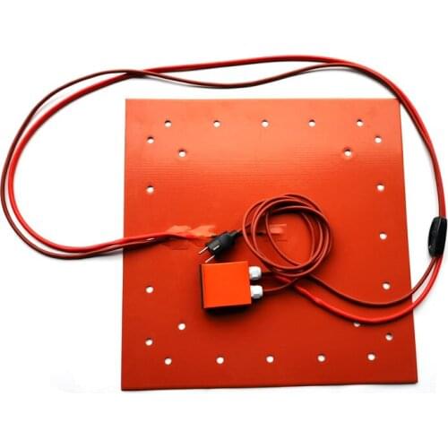 520*520*3mm 230V Dual Zone heater for 3d printer silicone heater adhesive 1side digital thermostat 24 holes on pad 4000mm lead