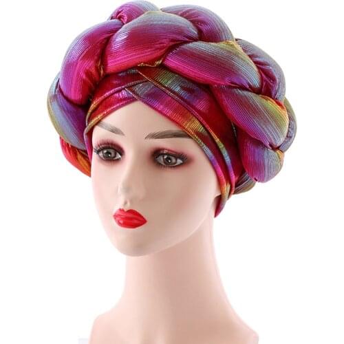 HanXi New Turban Women Hat Symphony African Auto Gele Headtie Luxury Party Muslim Headband