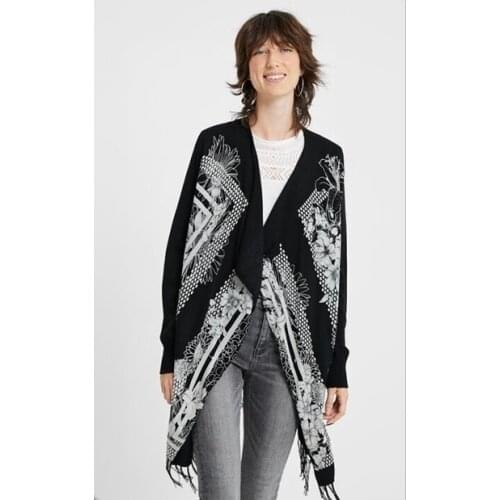 Spanish new fashion personalized printed sweater tassel cardigan