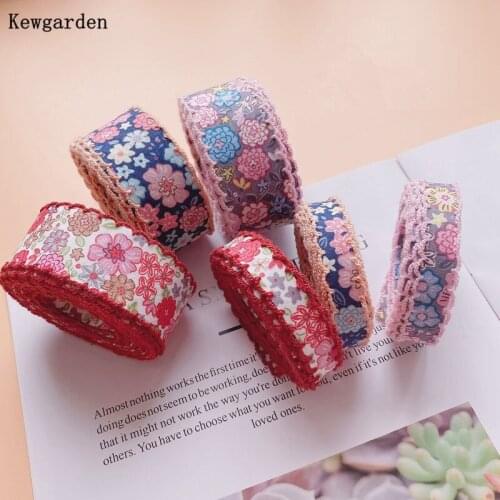 Kewgarden 32mm 12mm Printed Flower Overlock Edge Ribbon DIY Bows Hair Accessories Handmade Tape Sewing Crafts 5 Meters