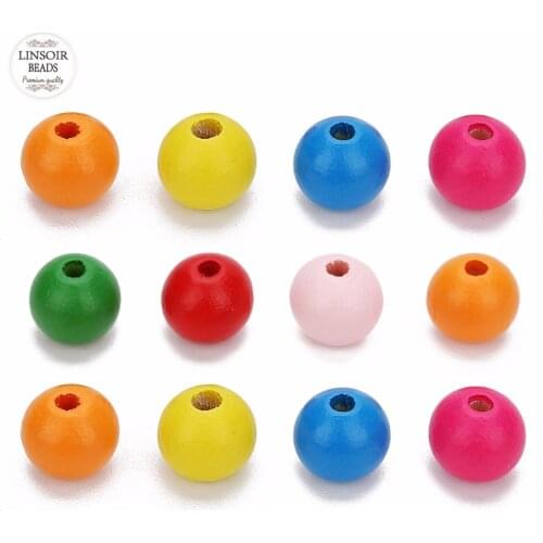 LINSOIR 100 Pieces/Pack Round Ball Wood Beads DIY Jewelry Craft Making 8/10/12/14mm Spacer Loose Beads Multi Color Choice