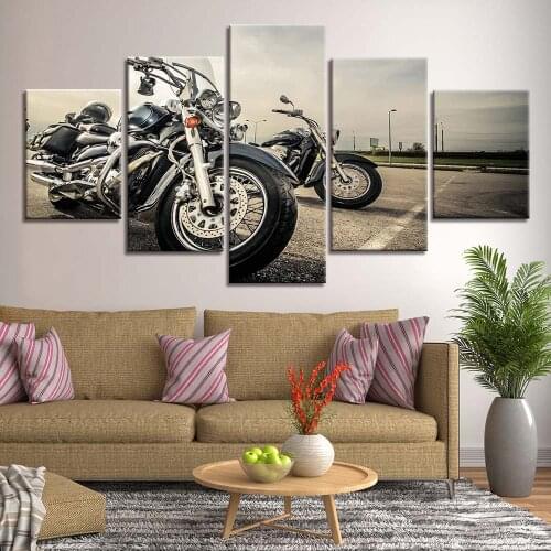 5 Piece Vintage Motorcycle Paintings Modular Living Room Decoration Wall Art Home Decor Canvas Pictures HD Prints Poster