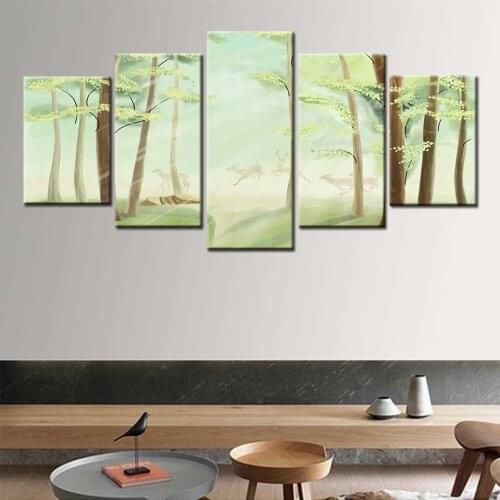 Wall Art Canvas Painting Modern Nordic Posters and Prints Forest Elk Landscape Decorative Picture for Living Room Home Decor